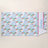 Personalisiertes buntes Regenbogenunicorn-Badetuch Strandtuch (Vorderseite)