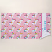 Personalisiertes buntes Regenbogenunicorn-Badetuch Strandtuch (Vorderseite)