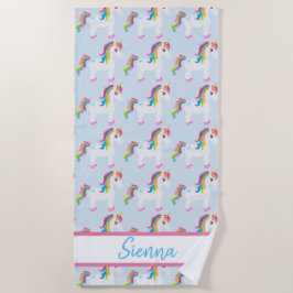 Personalisiertes buntes Regenbogenunicorn-Badetuch Strandtuch