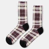 Personalisiertes Burgund & Cream Tartan Kariert Socken (Linkes Detail)