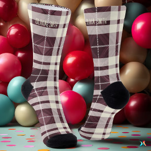 Personalisiertes Burgund & Cream Tartan Kariert Socken