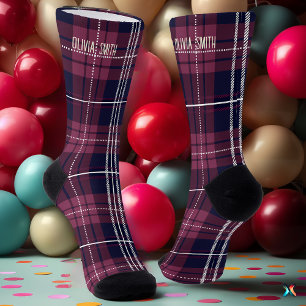 Personalisiertes Burgund und Marine Tartan Kariert Socken