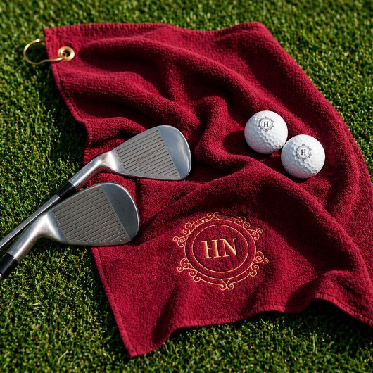 Personalisiertes Burgunder Golfhandtuch mit Initia