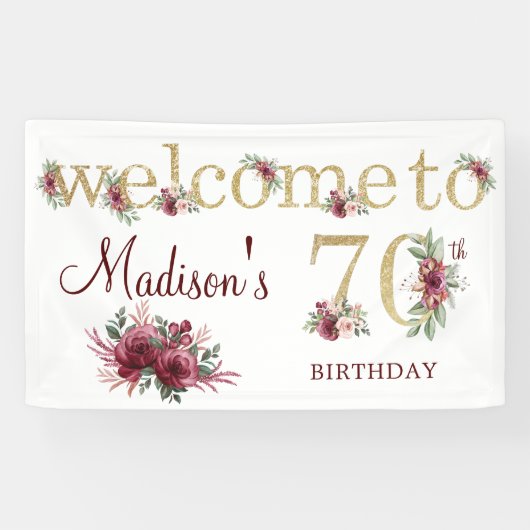 personalisiertes Burgundy Gold Banner zum 70. Gebu (Horizontal)