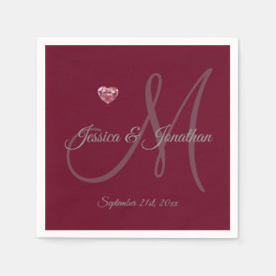 Personalisiertes BURGUNDY Herz Mit Monogramm Hochz Serviette