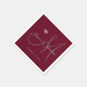 Personalisiertes BURGUNDY Herz Mit Monogramm Hochz Serviette (Ecke)