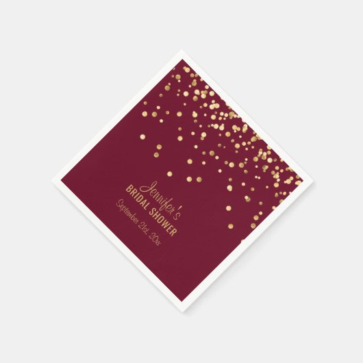 Personalisiertes BURGUNDY Red Gold Brautparty Serviette (Ecke)