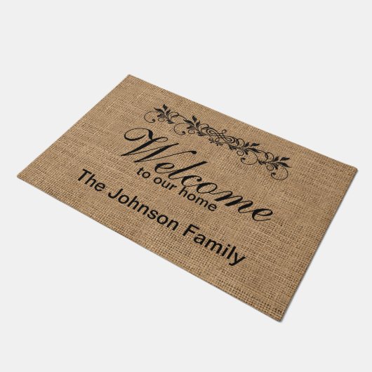 Personalisiertes Burlap Design Fußmatte (Schrägansicht)