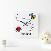 Personalisiertes Busy Bumblebee Ladybird-Muster Quadratische Wanduhr (Zuhause)