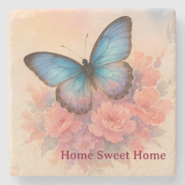 Personalisiertes Butterfly Peach Floral Elgandesig Steinuntersetzer