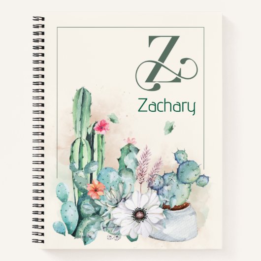 Personalisiertes Cactus Monogram Notebook Notizblock (Vorderseite)