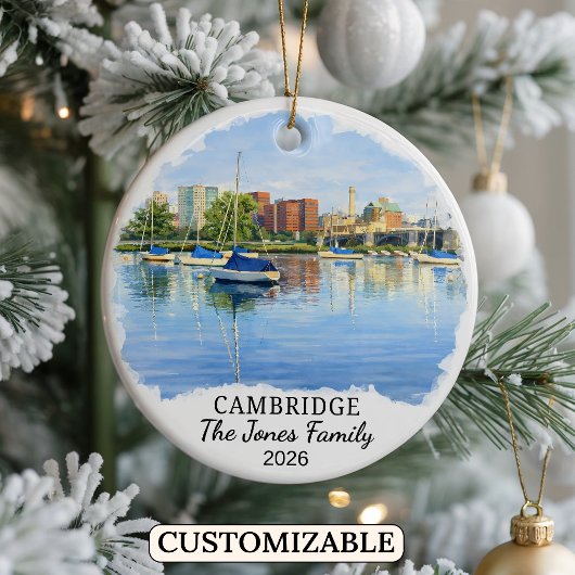 Personalisiertes Cambridge-Ornament, Massachusetts Keramik Ornament