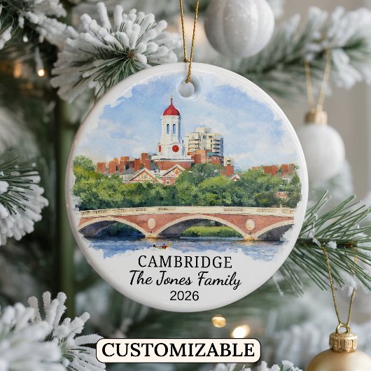 Personalisiertes Cambridge-Ornament, Massachusetts Keramik Ornament