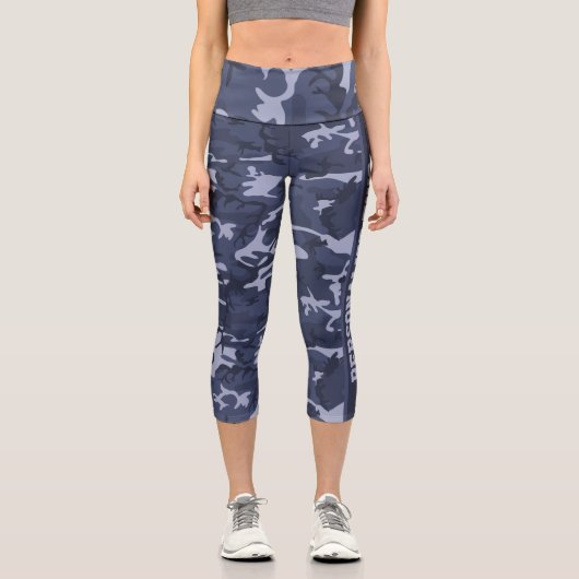 Personalisiertes Camouflaged Urban Blue Muster Capri Leggings (Vorderseite)