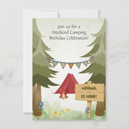 Personalisiertes Camping Red Tents Woodland Geburt Einladung (Vorderseite)