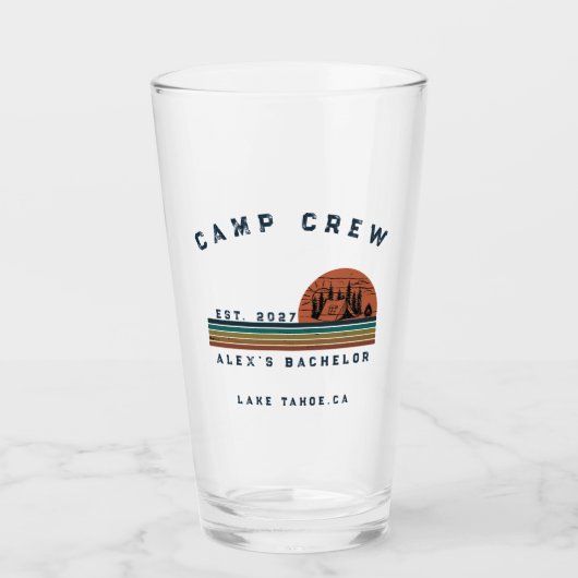 Personalisiertes Camping-Wochenende Junggesellenab Glas (Vorderseite)