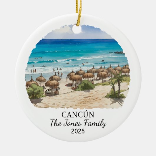 Personalisiertes Cancun-Ornament, Mexiko-Geschenk Keramik Ornament (Vorne)