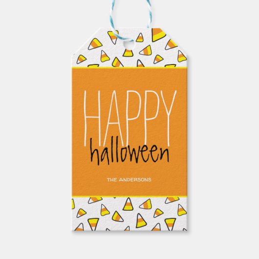 Personalisiertes Candy Corn Muster Happy Halloween Geschenkanhänger (Vorderseite)