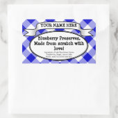 Personalisiertes Canning Jar Label, Blue Gingham J Rechteckiger Aufkleber (Tasche)