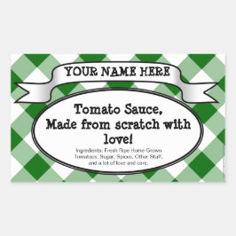 Personalisiertes Canning Jar Label, grüner Gingham Rechteckiger Aufkleber