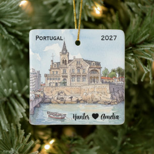 Personalisiertes Cascais Portugal Foto Flitterwoch Keramikornament