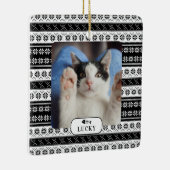 Personalisiertes Cat Black Strick Muster Pet Foto Keramikornament (Rechts)