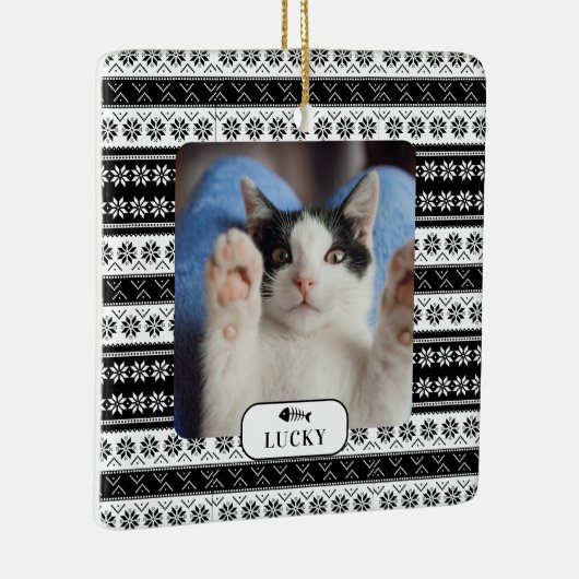 Personalisiertes Cat Black Strick Muster Pet Foto Keramikornament (Rechts)