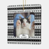 Personalisiertes Cat Black Strick Muster Pet Foto Keramikornament (Links)