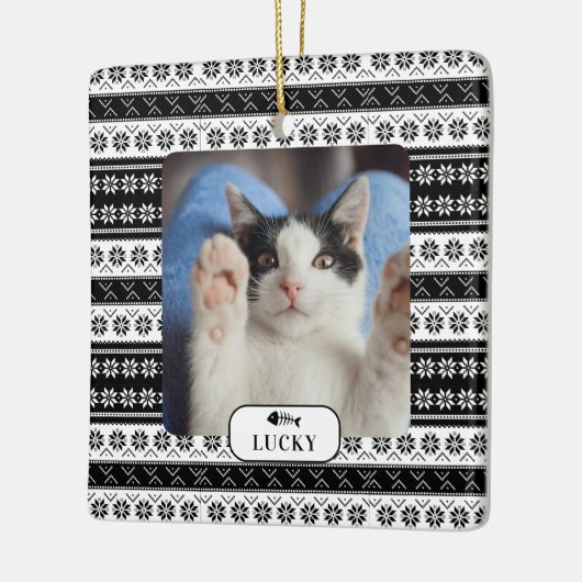 Personalisiertes Cat Black Strick Muster Pet Foto Keramikornament (Links)
