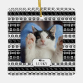 Personalisiertes Cat Black Strick Muster Pet Foto Keramikornament (Vorderseite)
