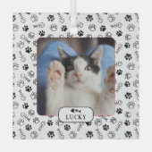 Personalisiertes Cat Fish Bone & Pawprint Pet Foto Ornament Aus Glas (Vorderseite)