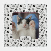 Personalisiertes Cat Fish Bone & Pawprint Pet Foto Ornament Aus Glas (Rückseite)