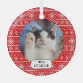 Personalisiertes Cat Fish Red Snowflake Pet Foto Ornament Aus Glas (Vorderseite)