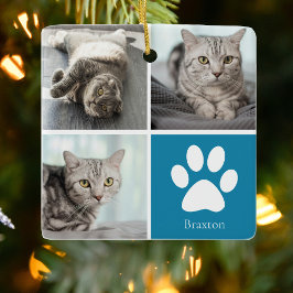 Personalisiertes Cat Foto Collage Niedlich Blue Ch Keramikornament