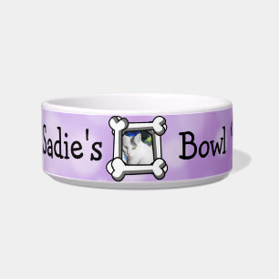 Personalisiertes Cat Foto und Name Lila Paw drucke Napf