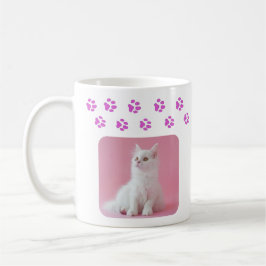 Personalisiertes Cat-Foto und Name Rosa Paw-Drucke Kaffeetasse