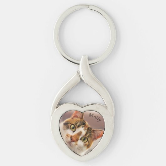 Personalisiertes Cat Foto und Name Schlüsselanhäng Schlüsselanhänger (Vorderseite)