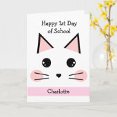 Personalisiertes Cat Happy 1. Schultag Karte (Gelbe Blume)
