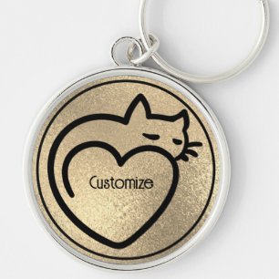 Personalisiertes Cat Liebe Gold Schwarzes Logo Schlüsselanhänger