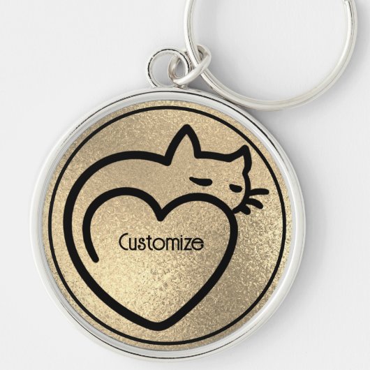 Personalisiertes Cat Liebe Gold Schwarzes Logo Schlüsselanhänger (Vorne)