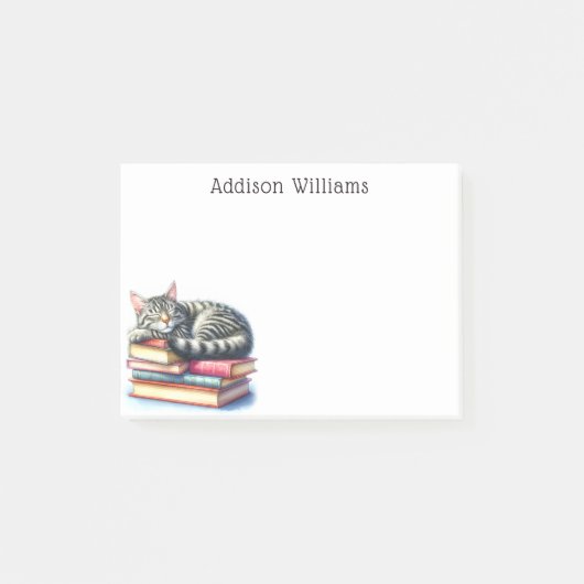 Personalisiertes Cat Nickerchen auf Buchstapeln Post-it Klebezettel (Vorderseite)
