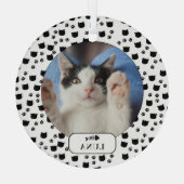 Personalisiertes Cat & Pawprint Pet Foto Ornament Aus Glas (Rückseite)
