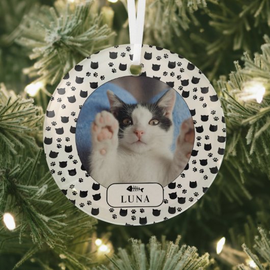 Personalisiertes Cat & Pawprint Pet Foto Ornament Aus Glas (InSitu)