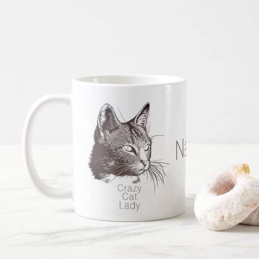 Personalisiertes Cat Portrait für die verrückte Ka Kaffeetasse (Mit Donut)