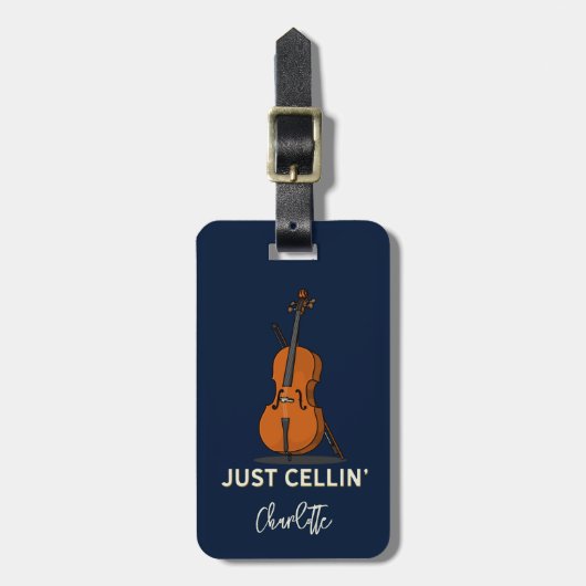 Personalisiertes Cello-Script-Monogramm Musiker Gepäckanhänger (Vorderseite vertikal)
