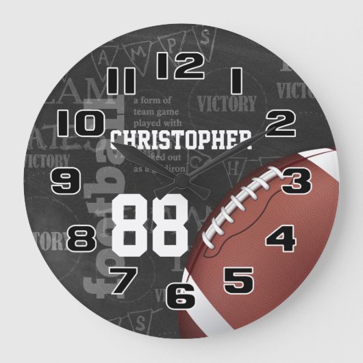 Personalisiertes Chalkboard American Football Larg Große Wanduhr (Vorderseite)