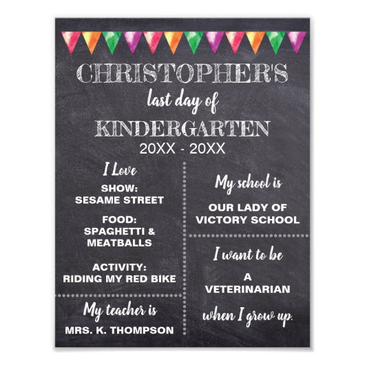 Personalisiertes Chalkboard LETZTER Kindergartenta Fotodruck (Vorne)