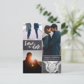 Personalisiertes Chalkboard Save the Date 4 Fotos Ankündigungspostkarte (Stehend Vorderseite)