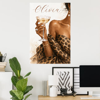 Personalisiertes Champagner-Modeplakat Schwarze Fr Poster