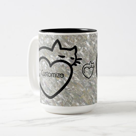 Personalisiertes Chat-Liebe-Schwarzes Logo Zweifarbige Tasse (Vorderseite Links)